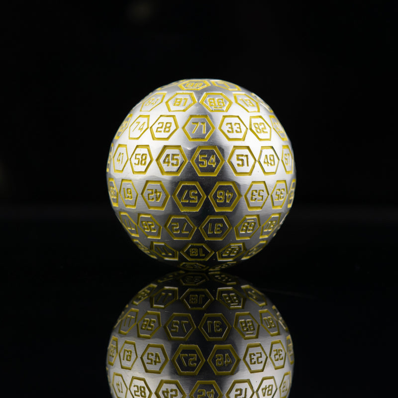 Load image into Gallery viewer, The Orb D100 -  Neon Yellow and Matte Silver Metal Die
