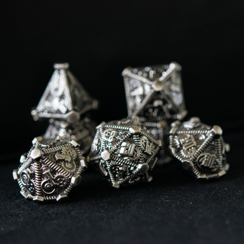 Load image into Gallery viewer, Silver - Weird West Wasteland Metal Dice Set
