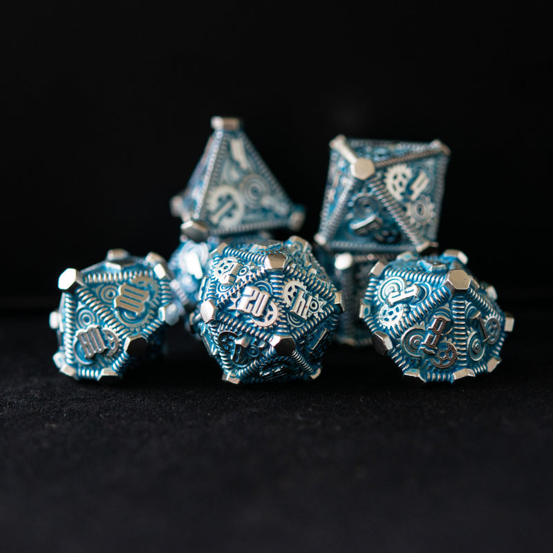 Load image into Gallery viewer, Aqua and Silver - Weird West Wasteland Metal Dice Set
