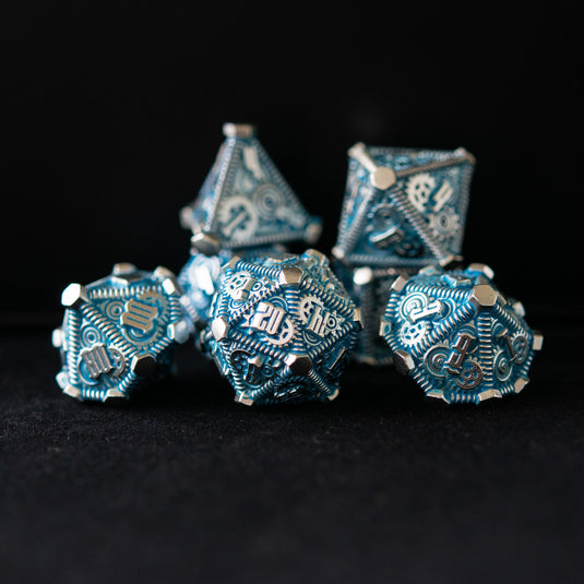 Aqua and Silver - Weird West Wasteland Metal Dice Set