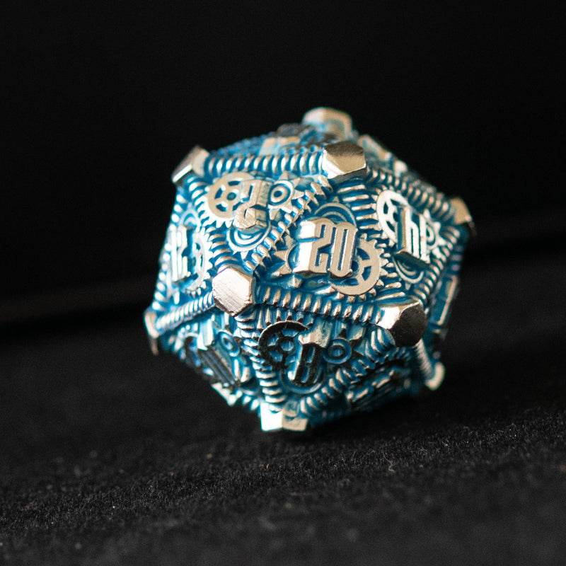 Load image into Gallery viewer, Aqua and Silver - Weird West Wasteland Metal Dice Set
