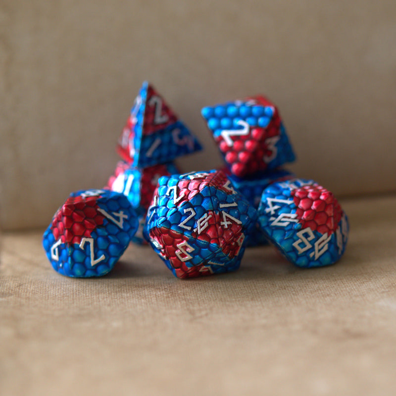 Load image into Gallery viewer, Fire and Ice Dragon&#39;s Egg Metal Dice Set
