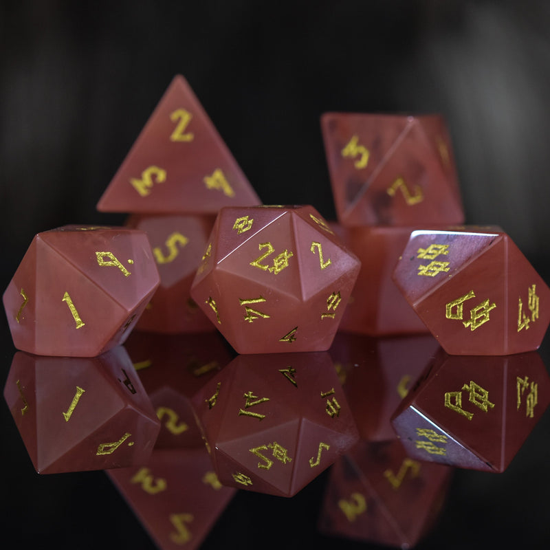 Load image into Gallery viewer, Strawberry Quartz Stone Dice Set
