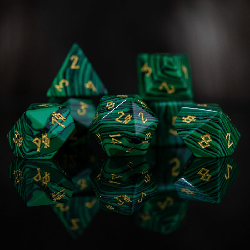 Load image into Gallery viewer, Malachite Stone Dice Set
