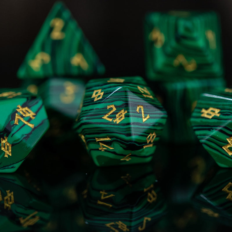 Load image into Gallery viewer, Malachite Stone Dice Set
