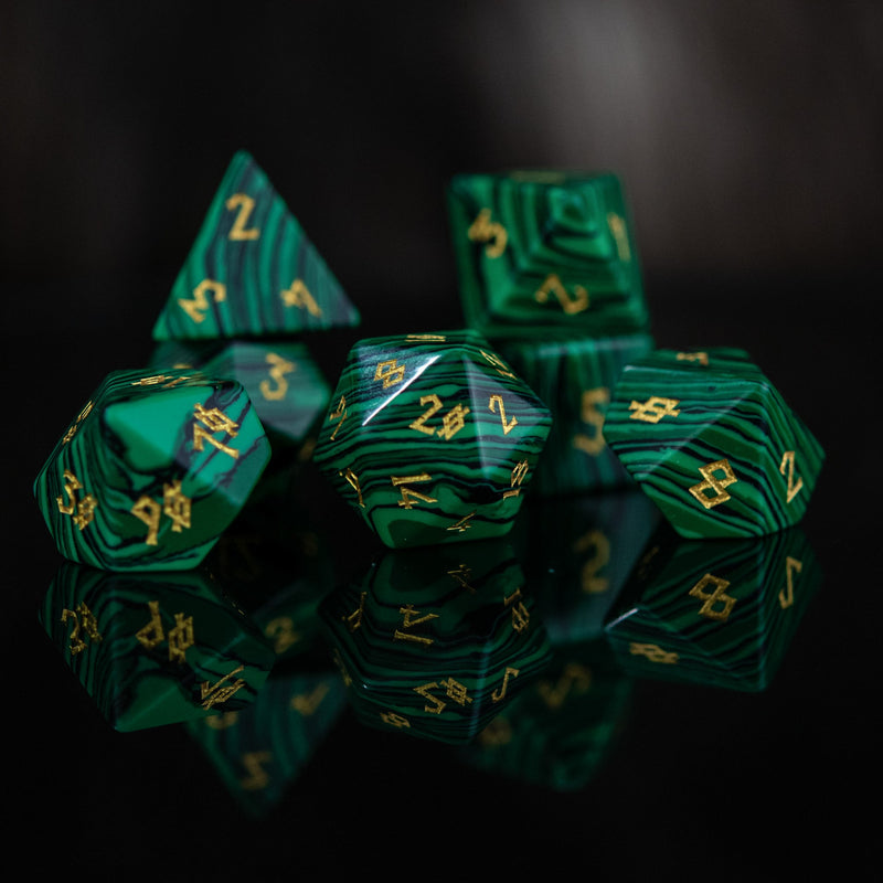 Load image into Gallery viewer, Malachite Stone Dice Set
