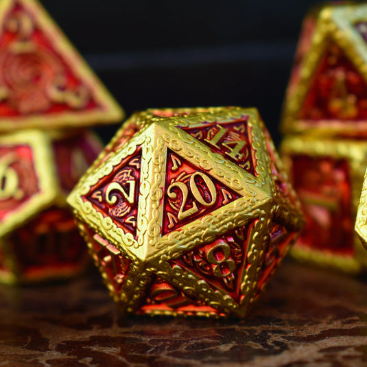 Ballad of the Bard Red and Gold Metal Dice Set