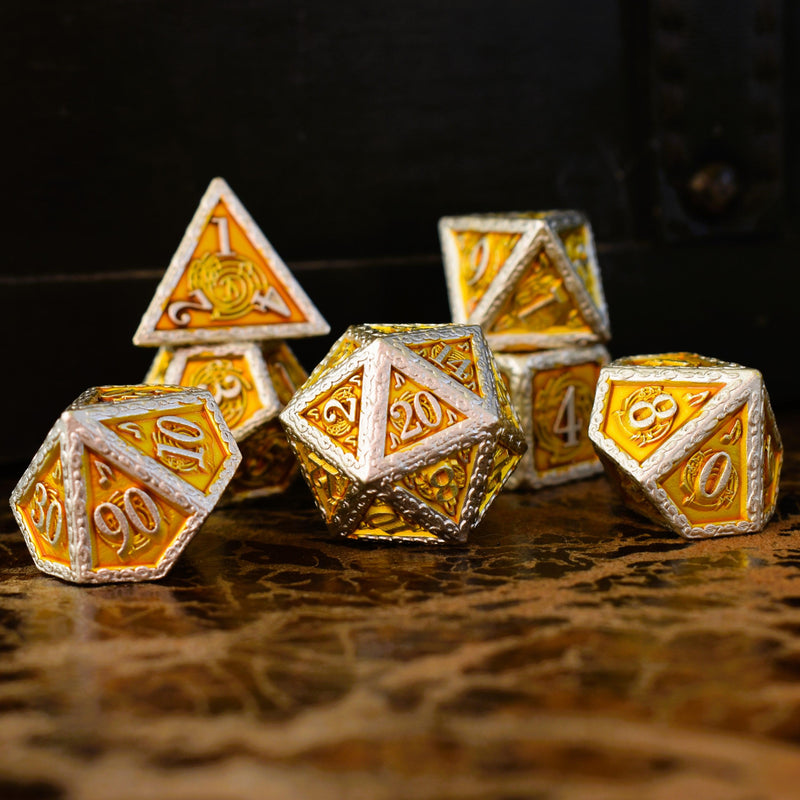 Load image into Gallery viewer, Ballad of the Bard Gold and Silver Metal Dice Set
