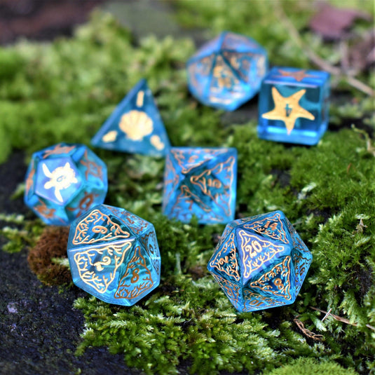 Siren's Song Aqua Blue Glass Dice Set