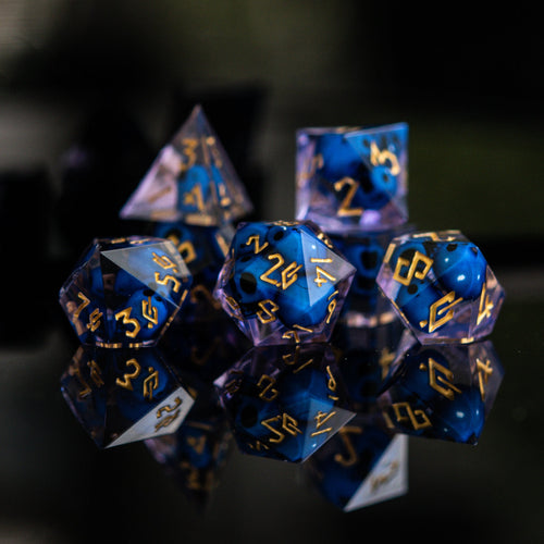 Corpse Blue and Lavender Sharp-Edged Resin Dice Set