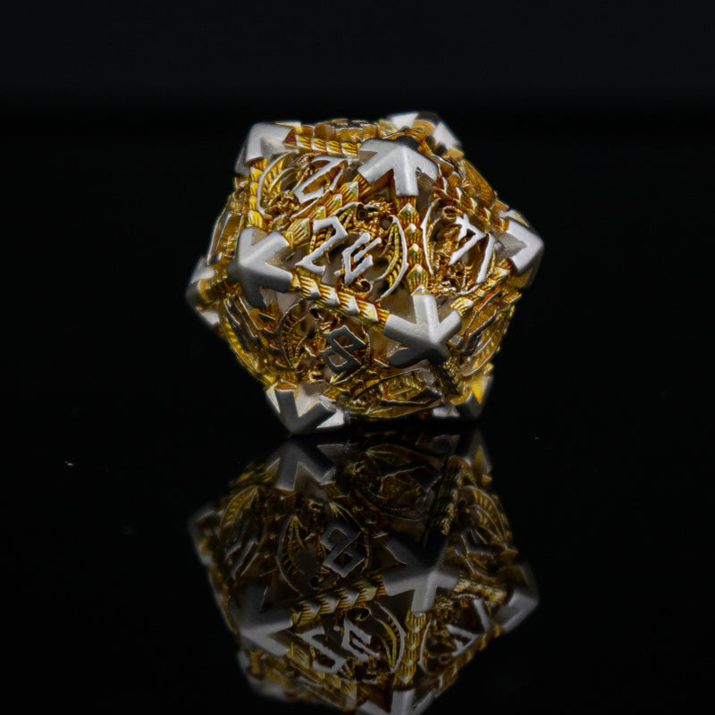 Load image into Gallery viewer, Dragonguard Hollow Metal Dice Set - Gold and Silver
