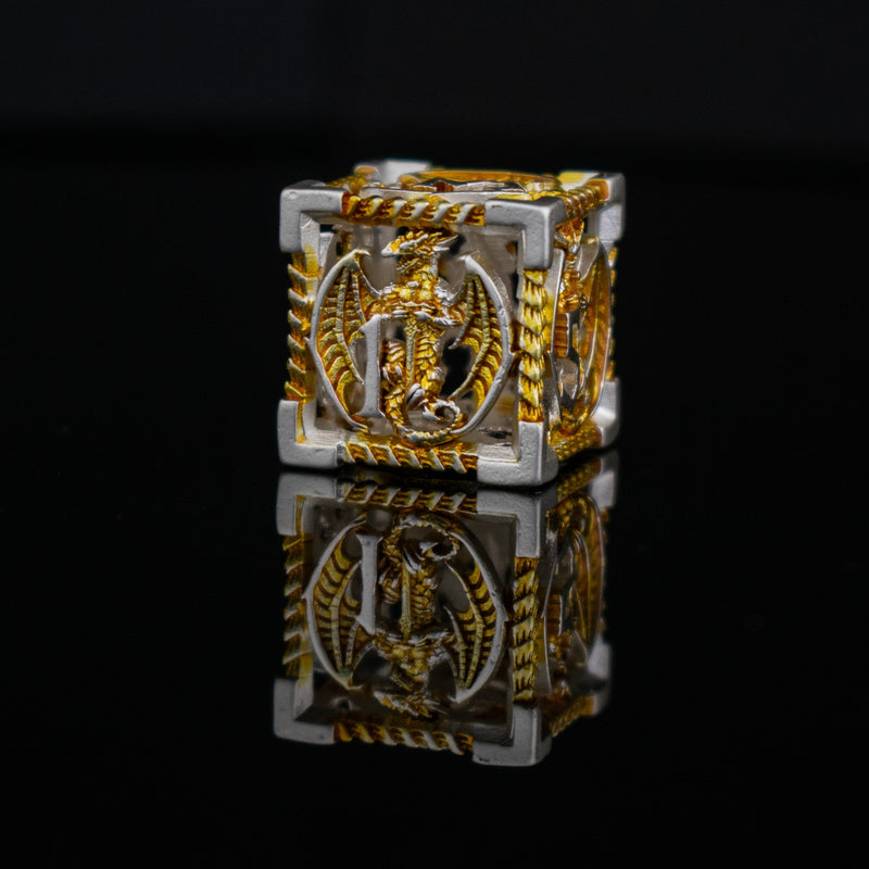 Load image into Gallery viewer, Dragonguard Hollow Metal Dice Set - Gold and Silver
