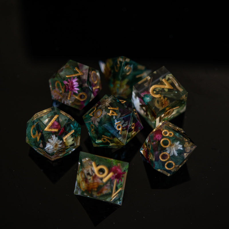 Load image into Gallery viewer, Botanical Gardens Sharp-Edged Resin Dice Set
