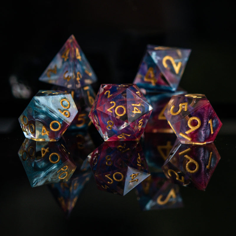 Load image into Gallery viewer, Plasma Gold Sharp-Edged Resin Dice Set
