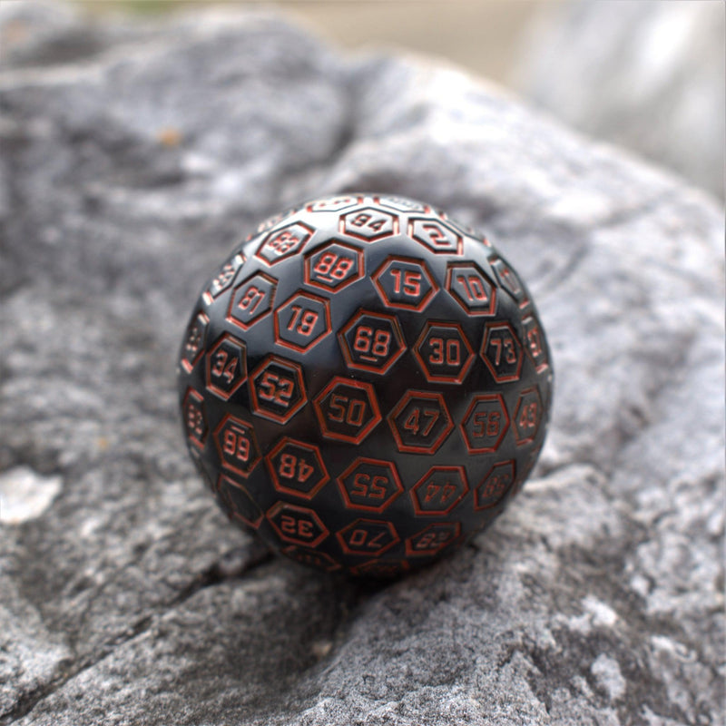 Load image into Gallery viewer, The Orb D100 -  Black and Orange Metal Die
