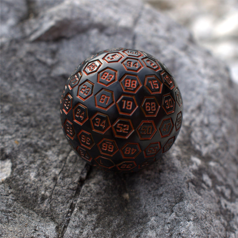 Load image into Gallery viewer, The Orb D100 -  Black and Orange Metal Die
