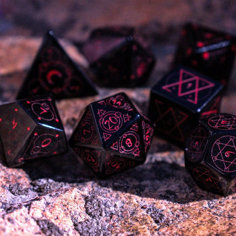 Load image into Gallery viewer, Spellcaster Obsidian Stone Dice Set
