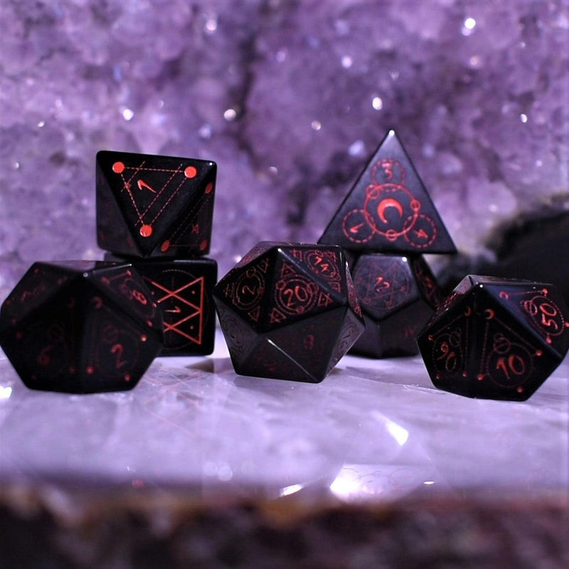 Load image into Gallery viewer, Spellcaster Obsidian Stone Dice Set
