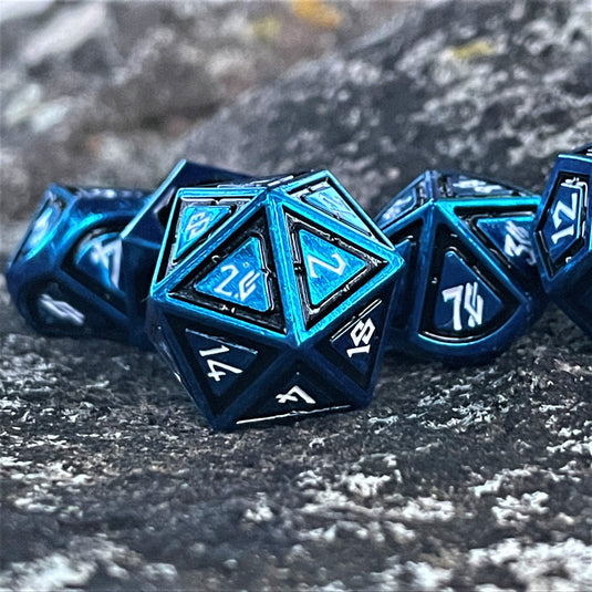 Cleric's Domain Black And Blue Metal Dice Set