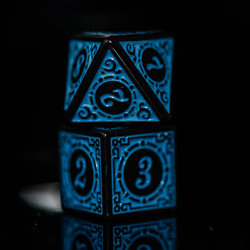 Load image into Gallery viewer, Temple Ruins Blue Acrylic Dice Set
