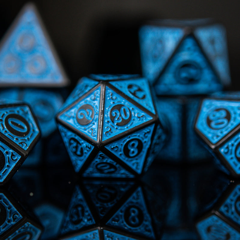 Load image into Gallery viewer, Temple Ruins Blue Acrylic Dice Set
