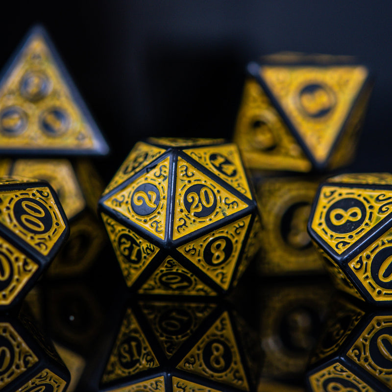 Load image into Gallery viewer, Temple Ruins Yellow Acrylic Dice Set
