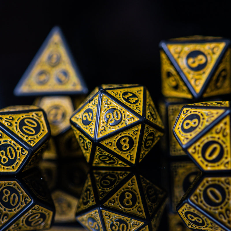 Load image into Gallery viewer, Temple Ruins Yellow Acrylic Dice Set
