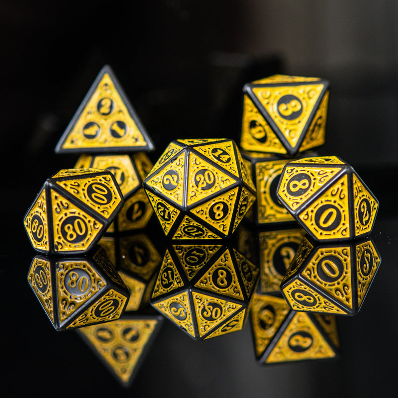 Load image into Gallery viewer, Temple Ruins Yellow Acrylic Dice Set
