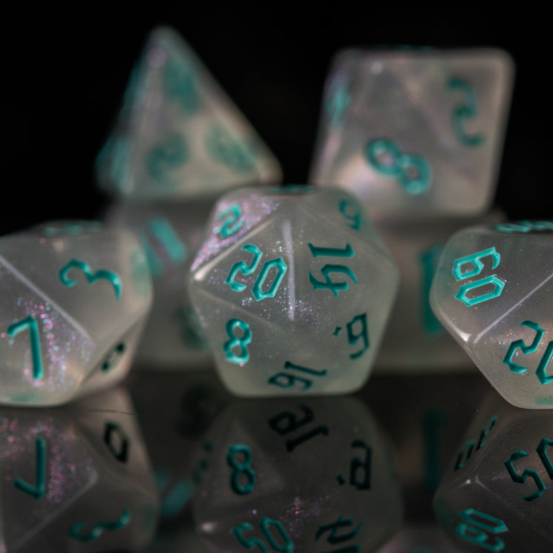 Load image into Gallery viewer, Unicorn Tears (Aqua) Acrylic Dice Set
