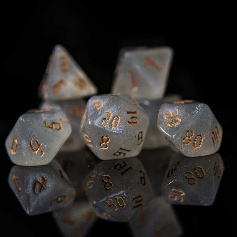 Load image into Gallery viewer, Unicorn Tears (Gold) Acrylic Dice Set
