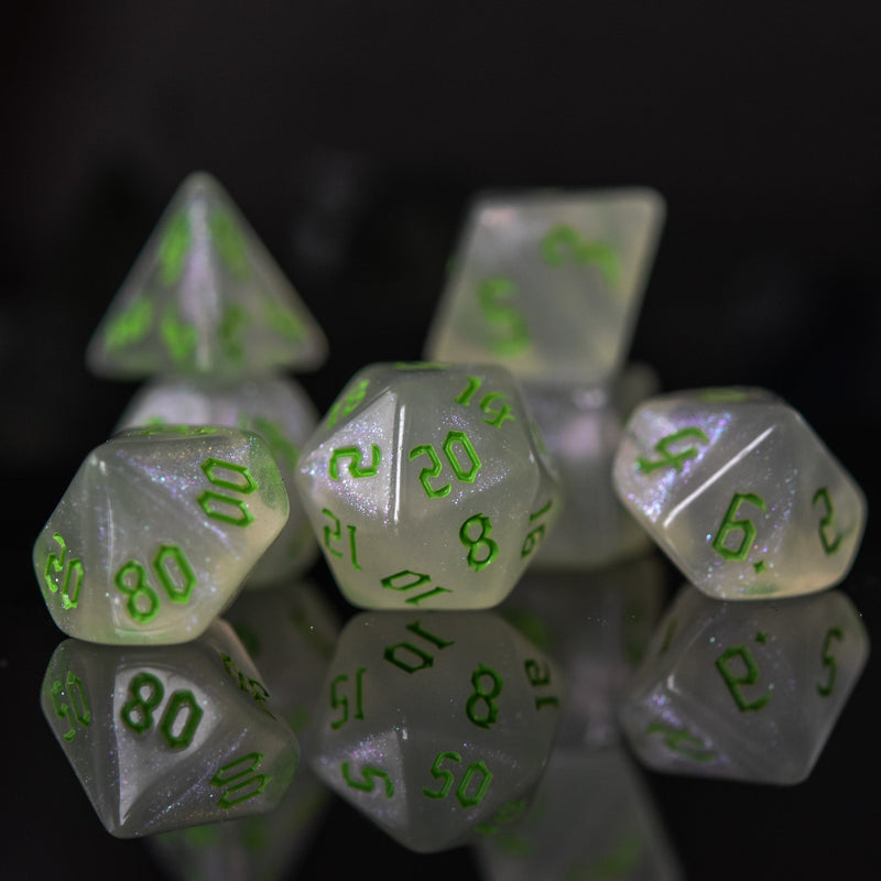 Load image into Gallery viewer, Unicorn Tears (Green) Acrylic Dice Set
