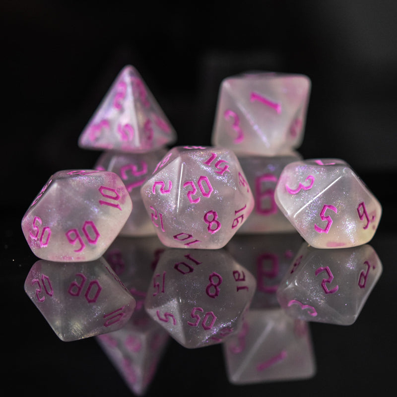 Load image into Gallery viewer, Unicorn Tears (Pink) Acrylic Dice Set
