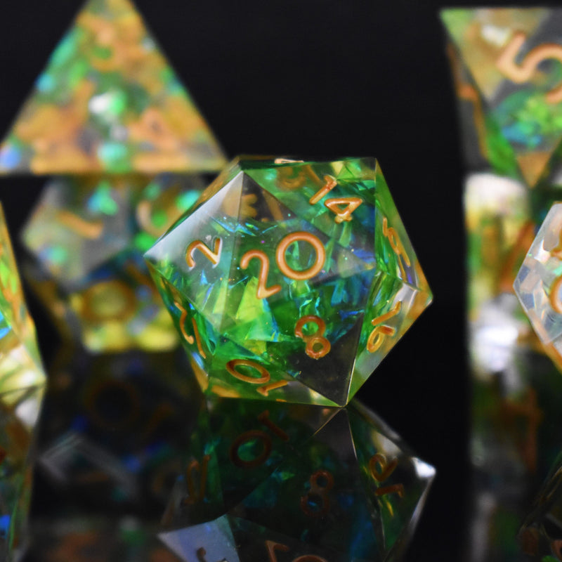 Load image into Gallery viewer, Acid Arrow Sharp-Edged Resin Dice Set
