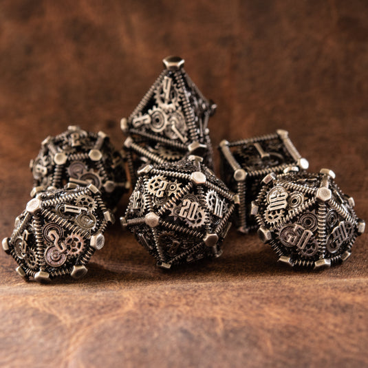 Silver- Weird West Wasteland Hollow Metal Dice Set