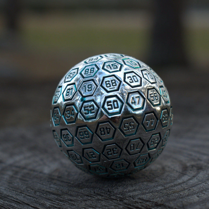 Load image into Gallery viewer, The Orb D100 -  Aqua and Silver Metal Die
