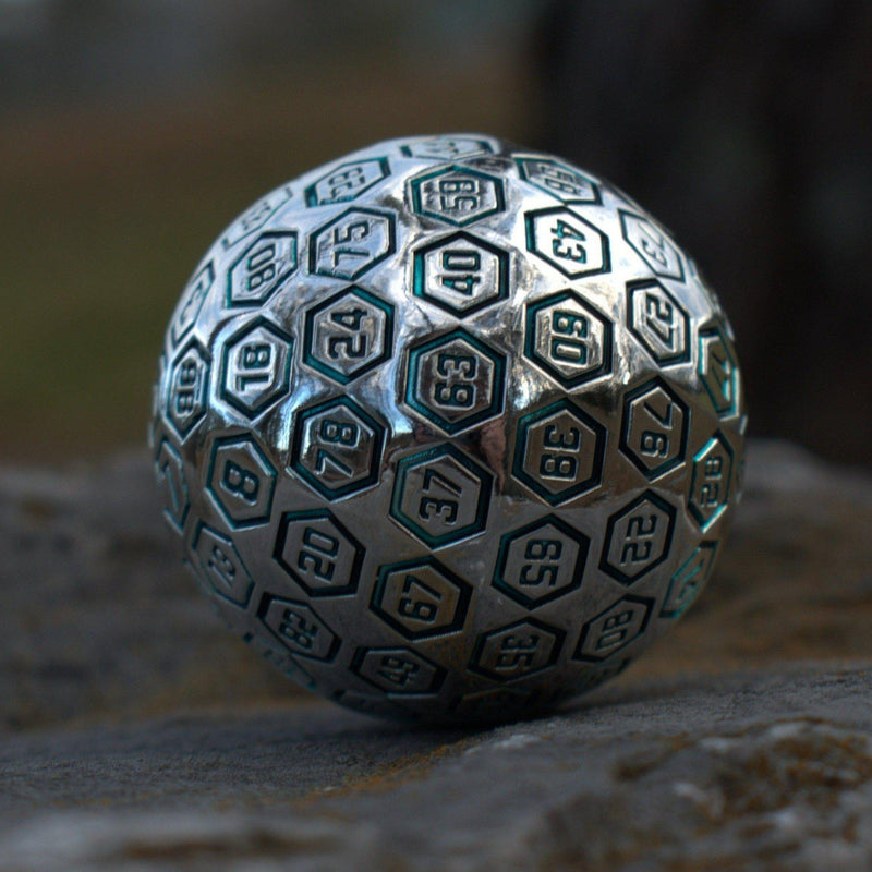 Load image into Gallery viewer, The Orb D100 -  Aqua and Silver Metal Die
