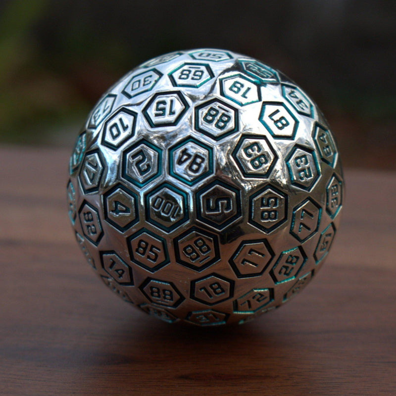 Load image into Gallery viewer, The Orb D100 -  Aqua and Silver Metal Die
