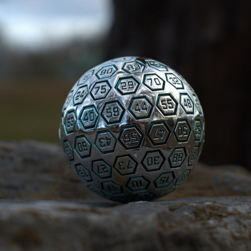 Load image into Gallery viewer, The Orb D100 -  Aqua and Silver Metal Die
