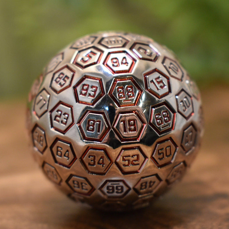 Load image into Gallery viewer, The Orb D100 -  Crimson and Silver Metal Die
