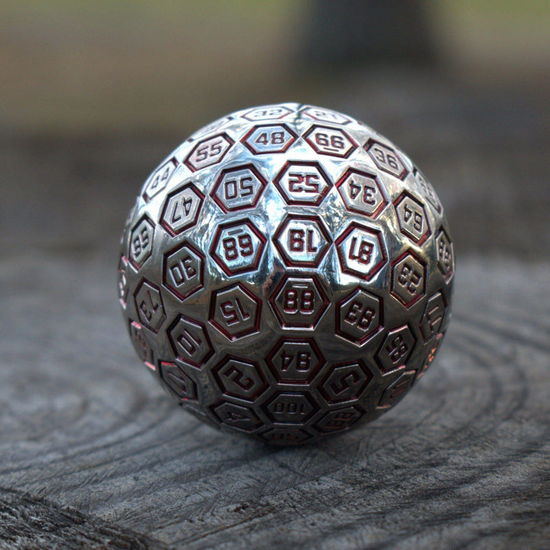 Load image into Gallery viewer, The Orb D100 -  Crimson and Silver Metal Die
