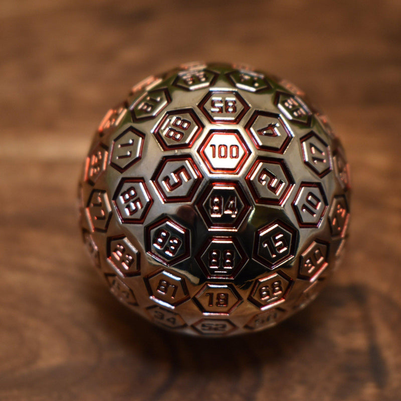 Load image into Gallery viewer, The Orb D100 -  Crimson and Silver Metal Die
