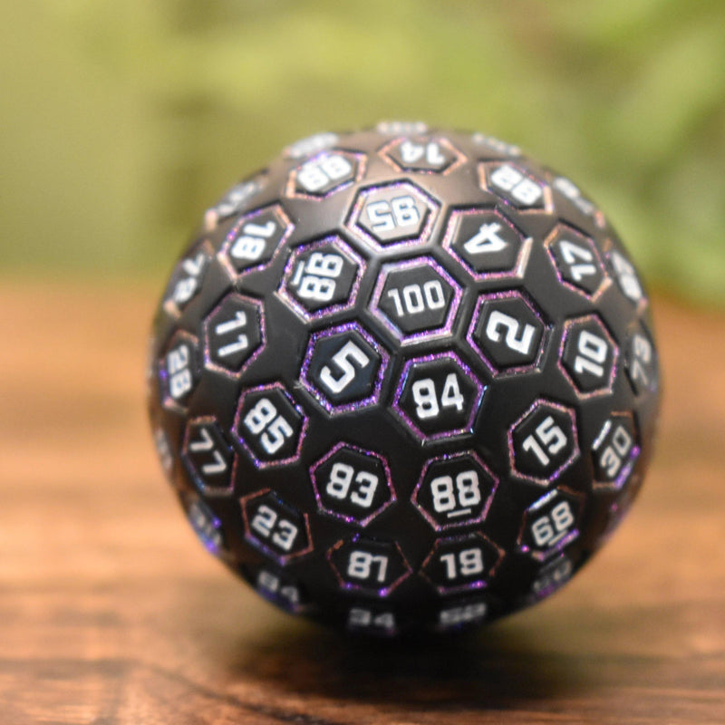 Load image into Gallery viewer, The Orb D100 -  Purple, White, and Black Metal Die
