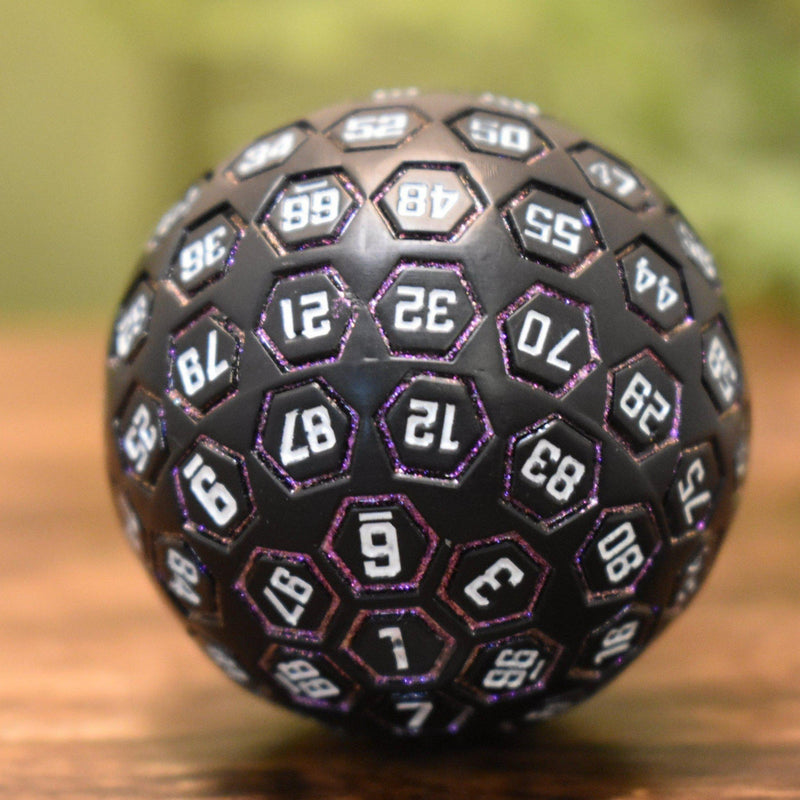 Load image into Gallery viewer, The Orb D100 -  Purple, White, and Black Metal Die
