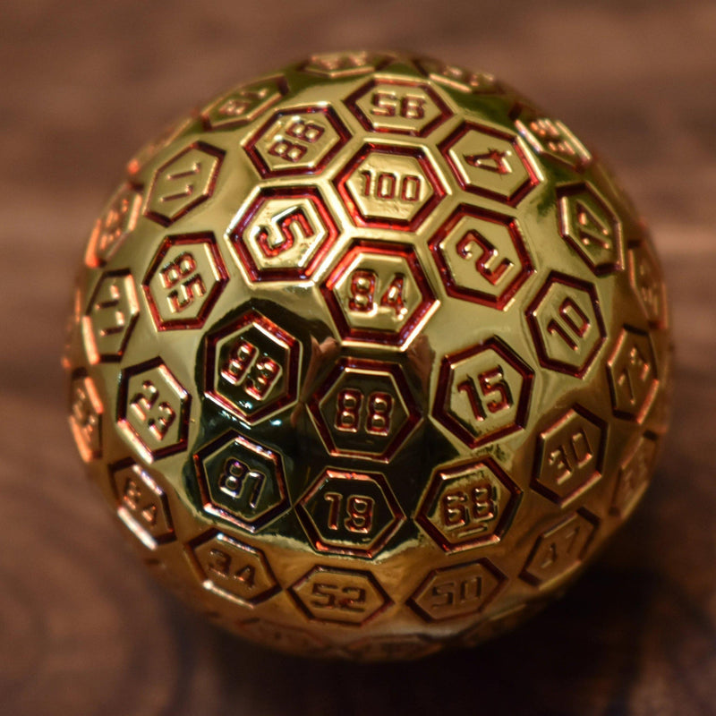 Load image into Gallery viewer, The Orb D100 -  Red and Gold Metal Die
