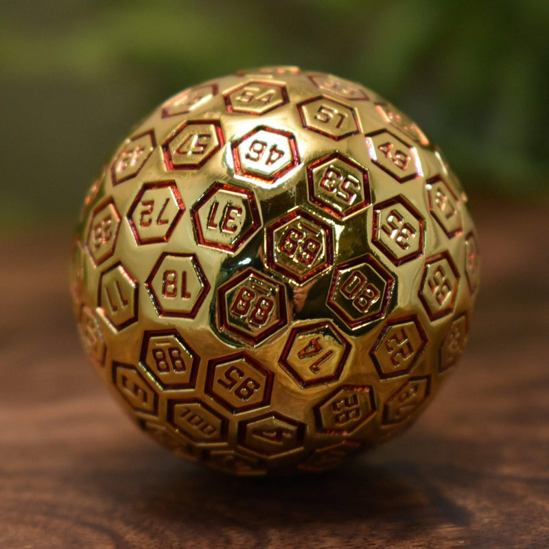 Load image into Gallery viewer, The Orb D100 -  Red and Gold Metal Die
