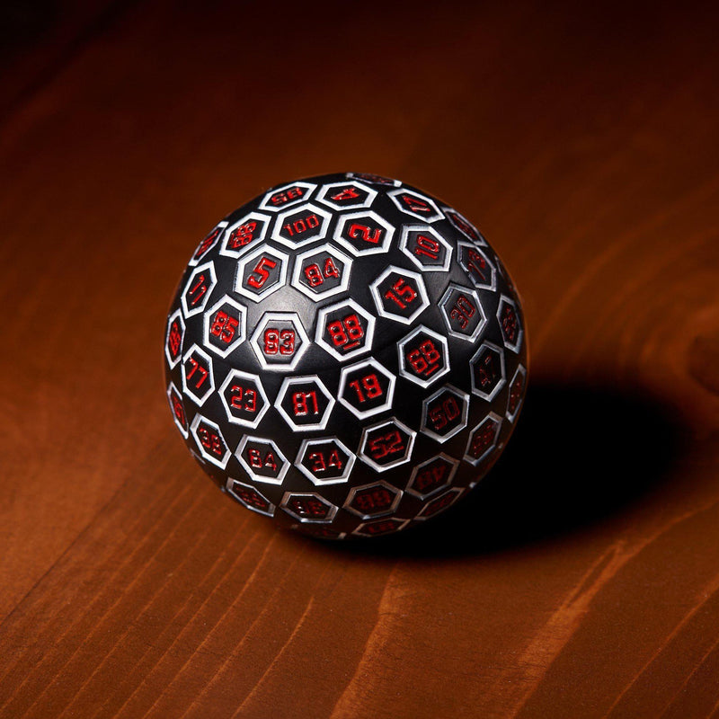 Load image into Gallery viewer, The Orb D100 -  White, Red, and Black Metal Die
